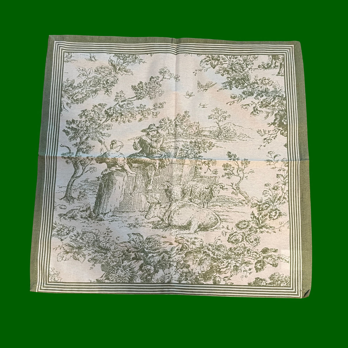 Toile de Jouy servetten van katoen kies uit zachtgroen, oudroze, lichtblauw | 45 x 45 cm