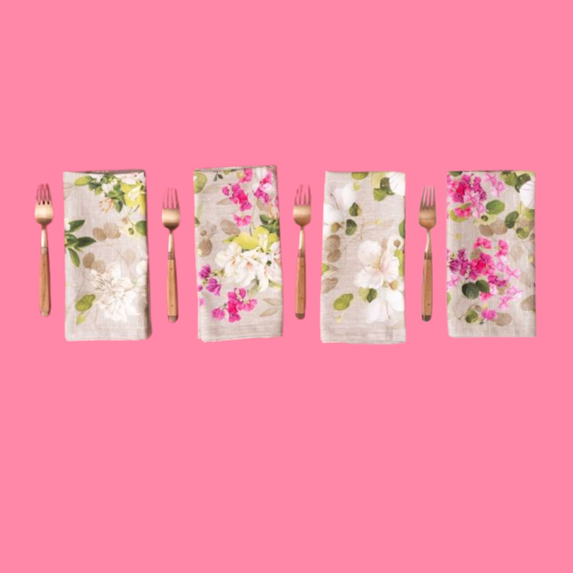 Linnen tafelkleed La Vie en Rose met bloeiende rozen, kies je formaat (ook rond, tafelloper en servetten)