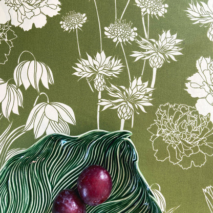 Suzanne Schjerning removable tablecloth Dawn Olive with acrylic coating | per unit of 50 cm