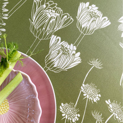 Suzanne Schjerning removable tablecloth Dawn Olive with acrylic coating | per unit of 50 cm