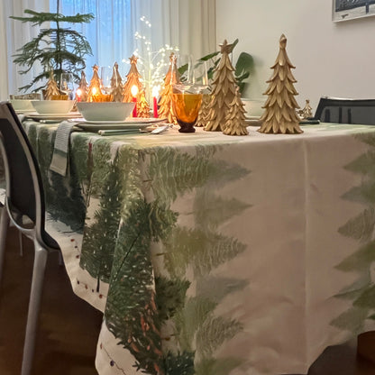 Fairy Trees linnen kersttafelkleed en loper met magisch mooi versierde kerstbomen, kies je formaat