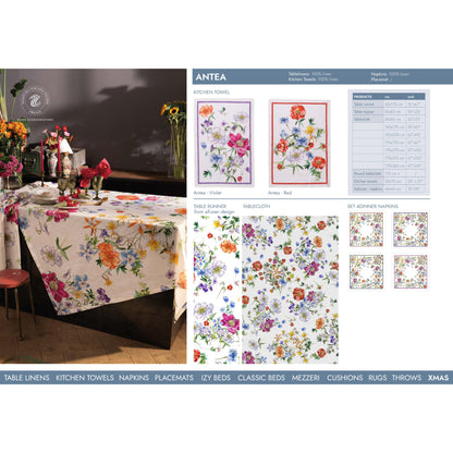 Linnen tafelkleed Antea met felgekleurde grote bloemen, kies je formaat (ook rond en als tafelloper)