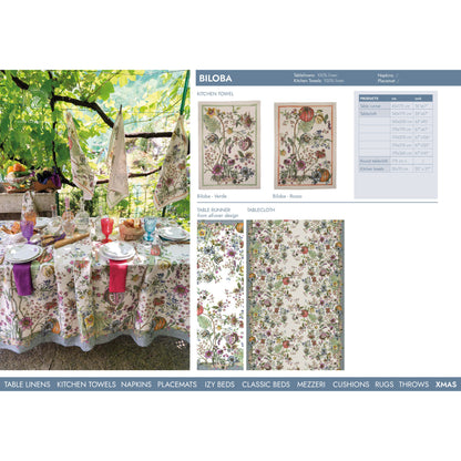 Linnen tafelkleed Biloba met bloemenfantasieprint, kies je formaat (ook rond en als tafelloper)
