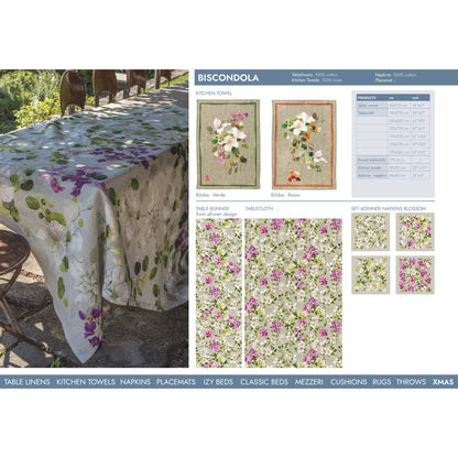 Katoenen tafelkleed Biscondola, greige met rozen in wit en roze, kies je formaat (ook rond en als tafelloper)