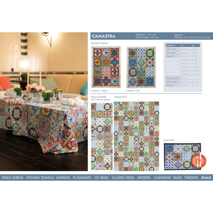 Katoenen tafelkleed Camastra met 'Zuid-Spaanse tegelvloer', kies je formaat (ook rond en als tafelloper)