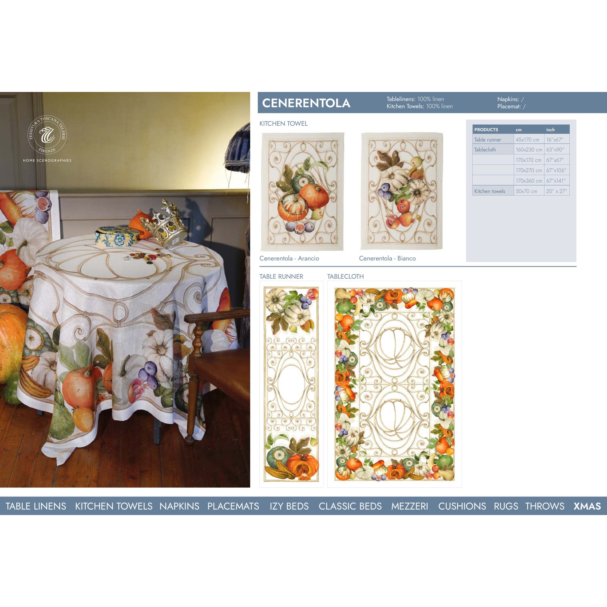 Cenerentola tafelkleden en loper met pompoenen en gouden krullen van linnen, kies je formaat