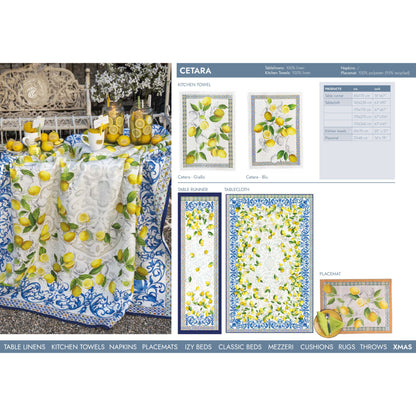 Cetara tafelkleden en loper à la Amalfi kust met citroenen en blauwe krullen, kies je formaat