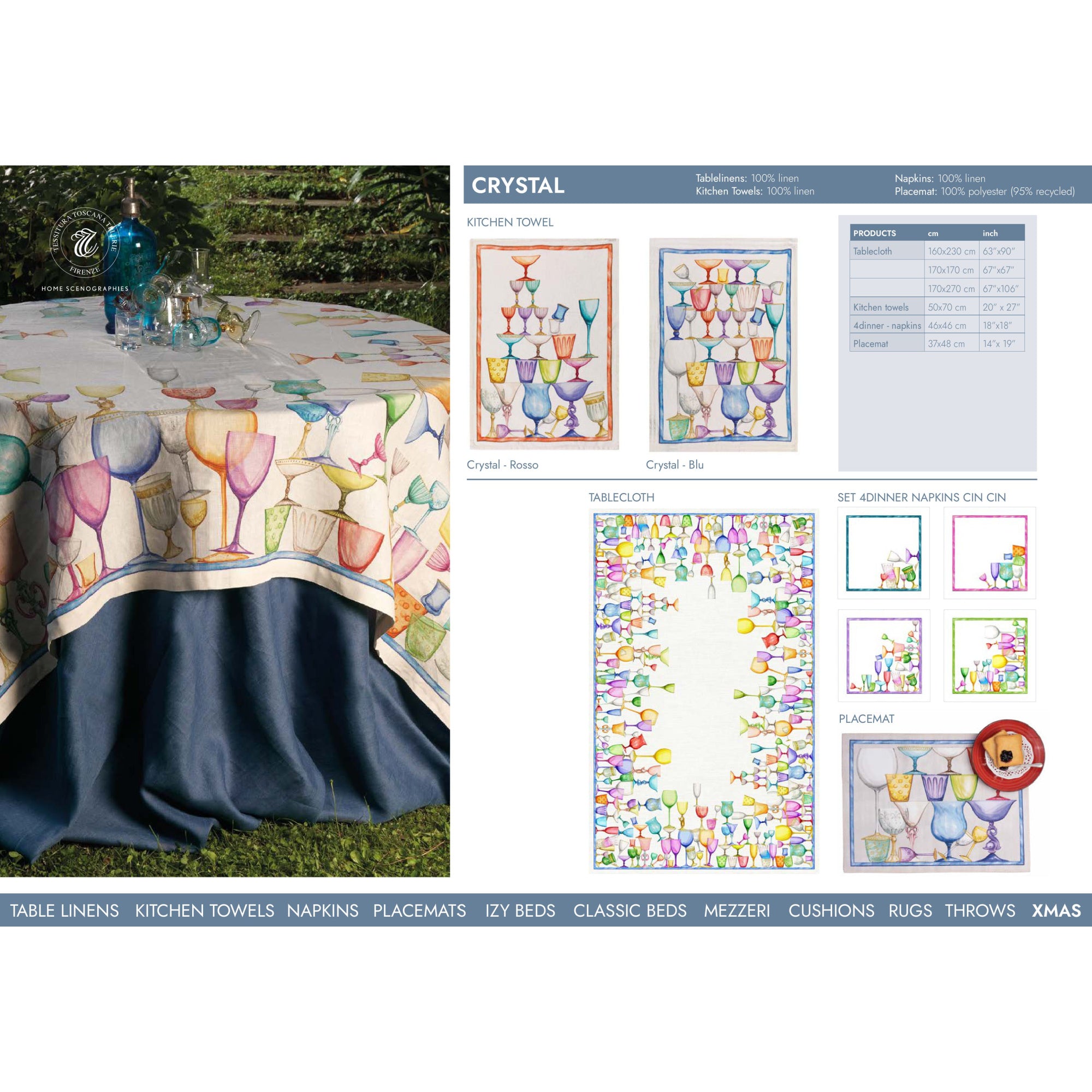 Crystal linnen tafelkleden met heel veel gekleurde kristallen glazen, kies je formaat