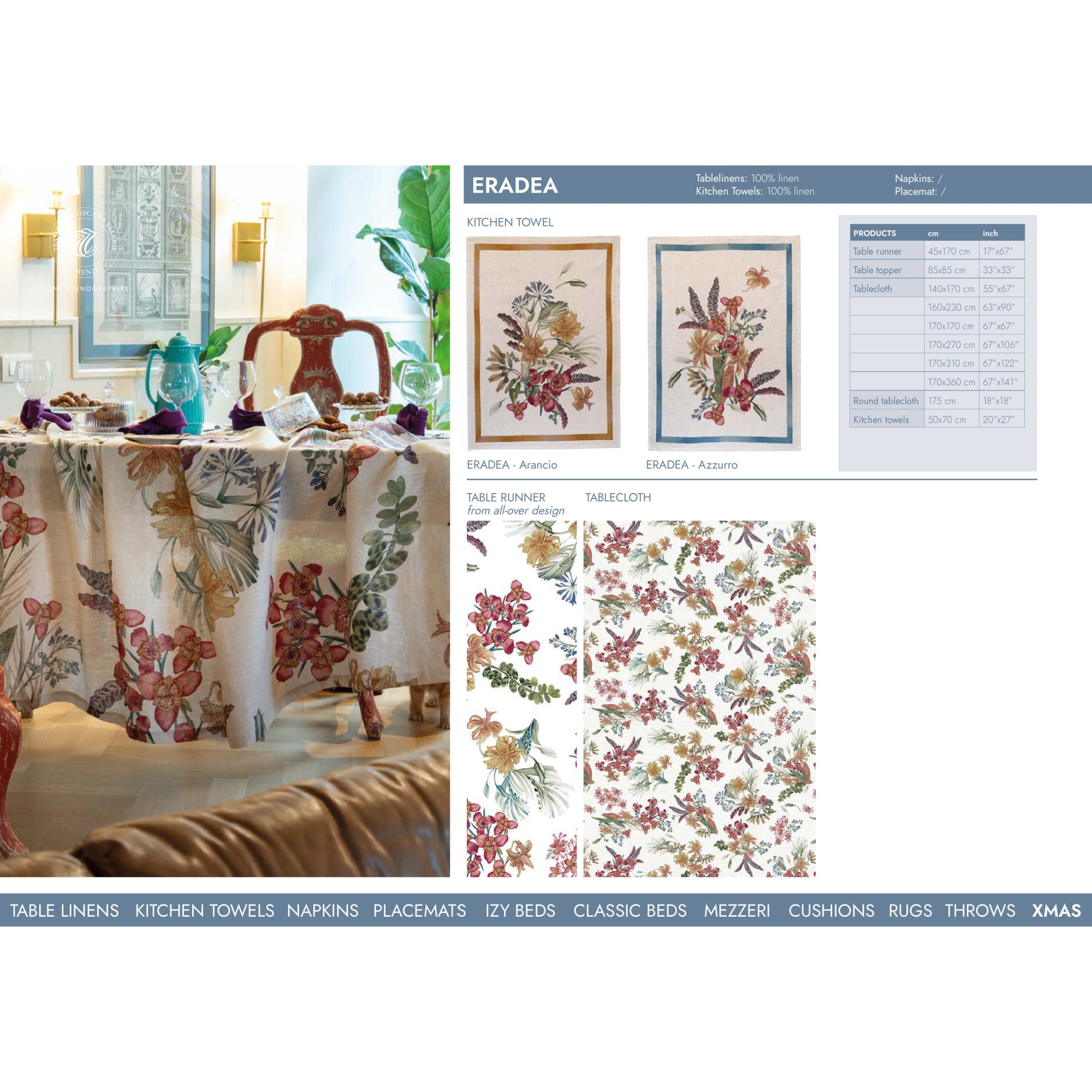 Linnen tafelkleed Eradea met orchideeën, kies je formaat (ook rond en als tafelloper)