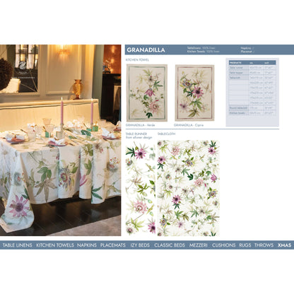 Linnen tafelkleed Granadilla met passiflora, kies je formaat (ook rond en als tafelloper)