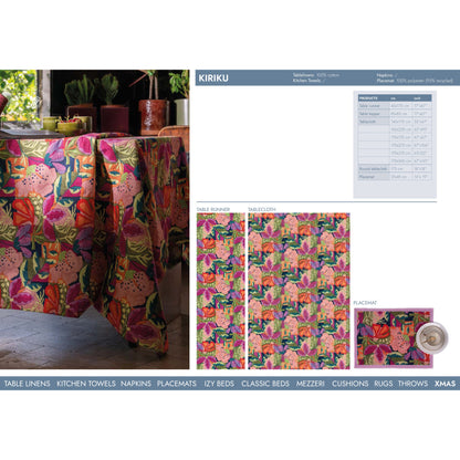 Katoenen tafelkleed Kiriku met 'geborduurde bloemen', kies je formaat (ook rond en als tafelloper)