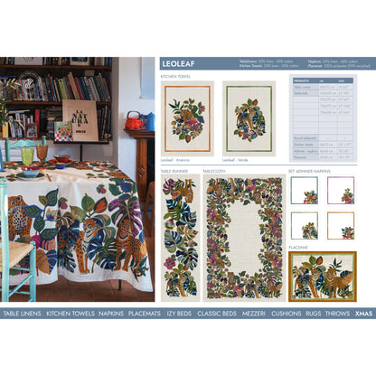 Tafelkleed en -loper Leoleaf bont 'geborduurd' met panters in warme kleuren, kies je formaat