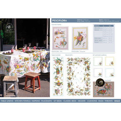 Pesciflora tafelloper en tafelkleden met fantasiebloemen en -dieren in zomerse kleuren, kies je formaat