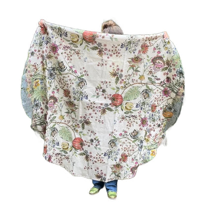 Linnen tafelkleed Biloba met bloemenfantasieprint, kies je formaat (ook rond en als tafelloper)