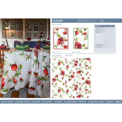 Linnen-katoenen stof Zakuro met granaatappels, per halve meter