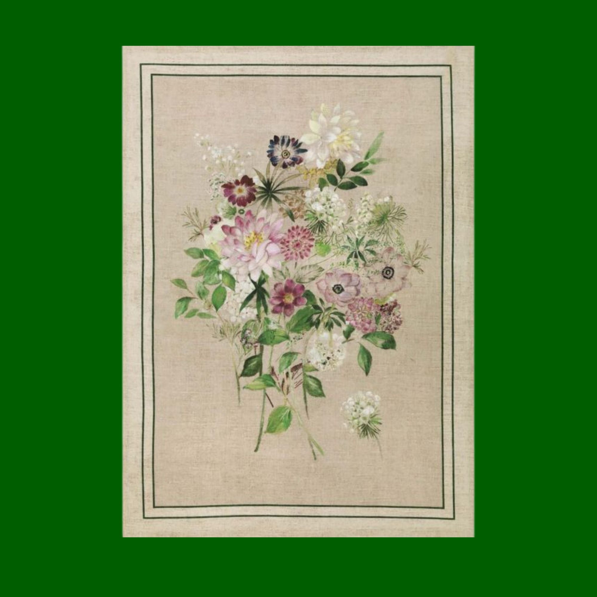 Linnen theedoek La vie en rose groene rand, Tessitura Toscana Telerie | 50 x 70 cm