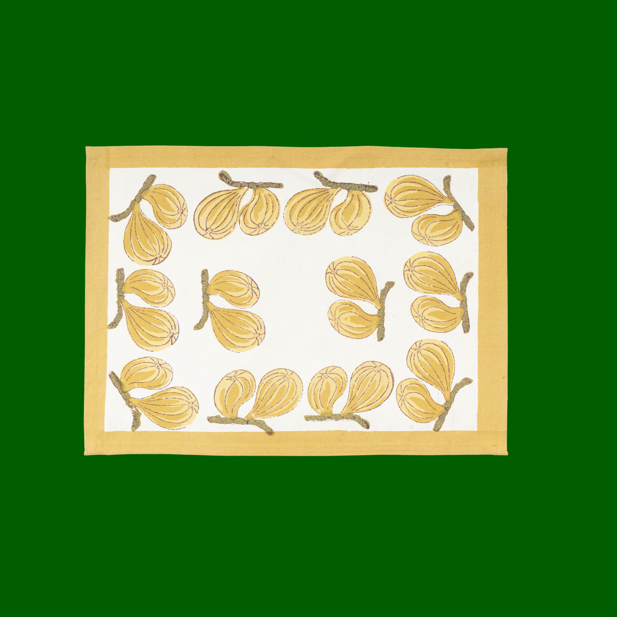 Tafellinnen Vijgen in geel Couleur Nature katoenen blokprints | kies je formaat