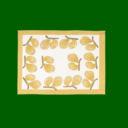 Tafellinnen Vijgen in geel Couleur Nature katoenen blokprints | kies je formaat