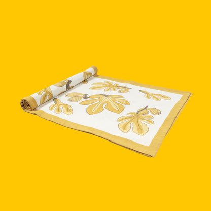Tafellinnen Vijgen in geel Couleur Nature katoenen blokprints | kies je formaat