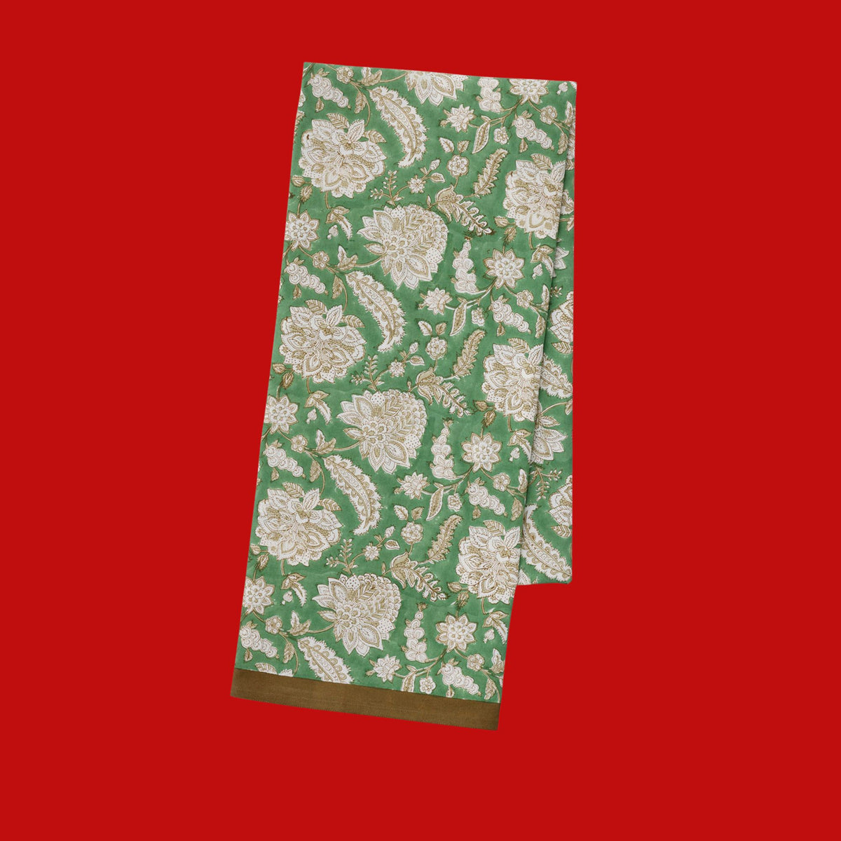 Bungalow blokprint tafelkleed Yamini Sage in groen, wit, grijs, olijfgroen | 170 x350 cm