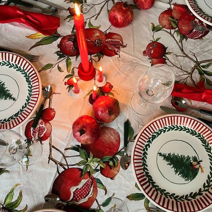 Groot tafelkleed op maat Zakuro met granaatappels, linnen-mix van Tessitura Toscana Telerie, kies je formaat vanaf 4 meter
