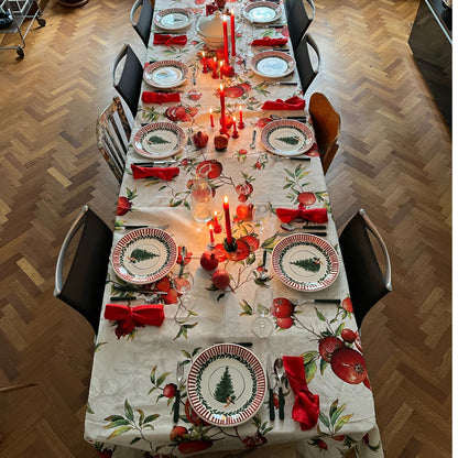 Groot tafelkleed op maat Zakuro met granaatappels, linnen-mix van Tessitura Toscana Telerie, kies je formaat vanaf 4 meter