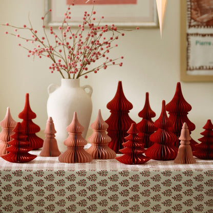 Bungalow blokprint tafelkleed Samira Scarlet, rood, lichtgrijs 1.50 x 2,50 m