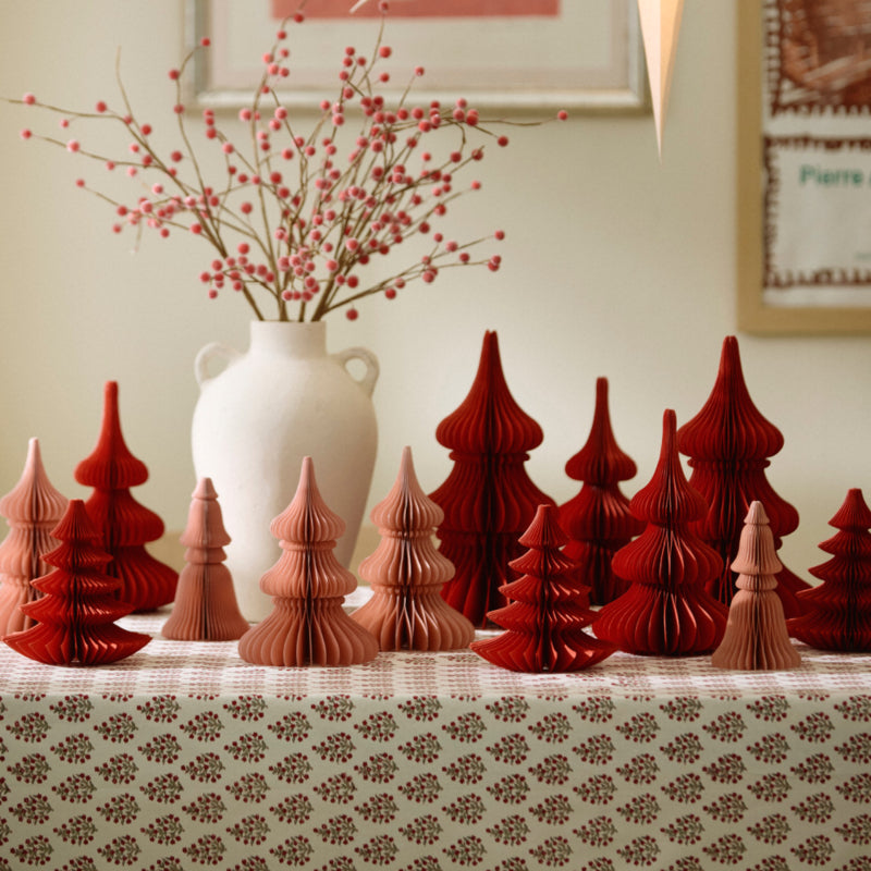 Bungalow blokprint tafelkleed Samira Scarlet, rood, lichtgrijs 1.50 x 2,50 m