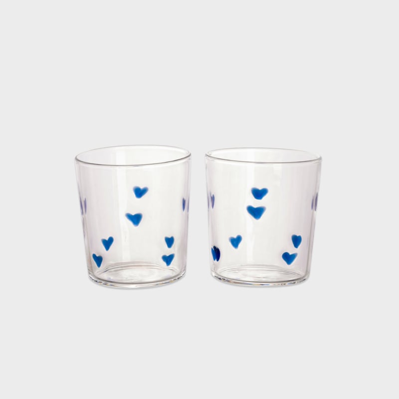 And Nook set van 2 glaasjes met blauwe hartjes