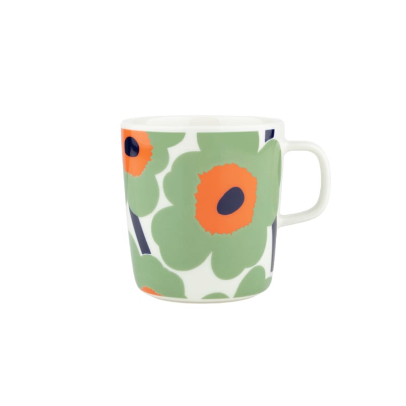 Marimekko mok Oiva Unikko saliegroen met oranje | 4 dl