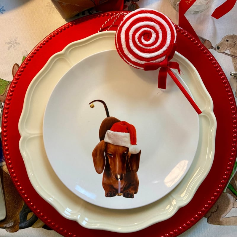 Bordy's It's a Wienerful Time ontbijtbordjes , set van 6 kerstige teckels Ø 20 cm