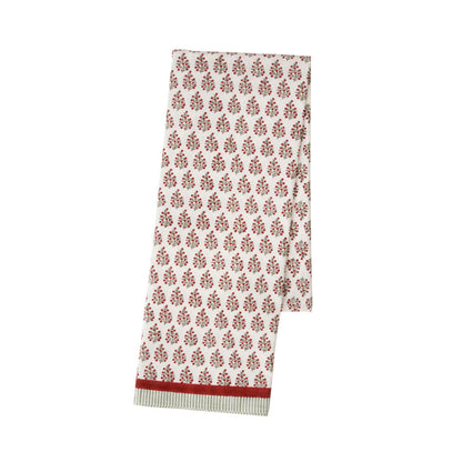 Bungalow blokprint tafelkleed Samira Scarlet, rood, lichtgrijs 1.50 x 2,50 m