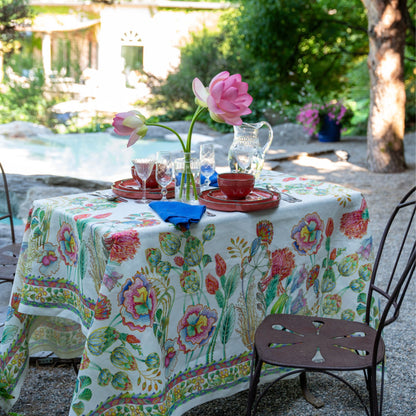 Artigemme linnen tafelkleed en -loper met kleurrijke fantasiebloemen, kies je formaat