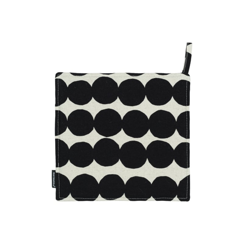 Marimekko Pannenlap Räsymatto Zwart Wit op ongebleekt katoen-linnen