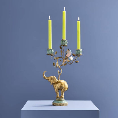 Kerzenständer Elefant gold und türkis, Kunstharz und Metall 28 x 11 x 46,5 cm