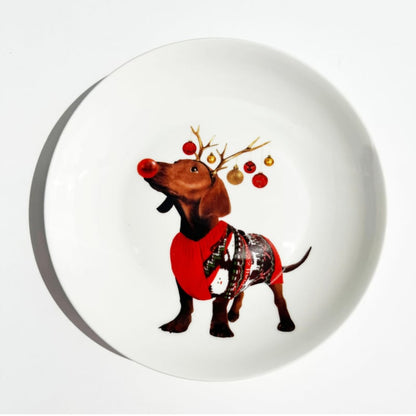 Bordy's It's a Wienerful Time ontbijtbordjes , set van 6 kerstige teckels Ø 20 cm