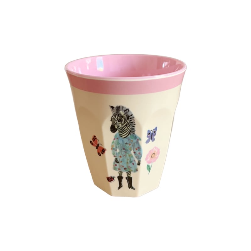 Rice * Nathalie Lété melamine beker Zebra en roze rand | 200 ml