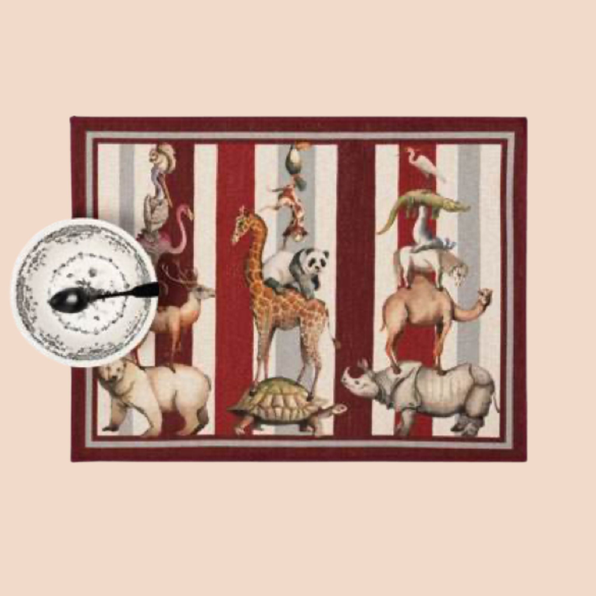 Pre-order! Placemats Brema met gestapelde dieren, set van 2 in een tasje, Tessitura Toscana Telerie