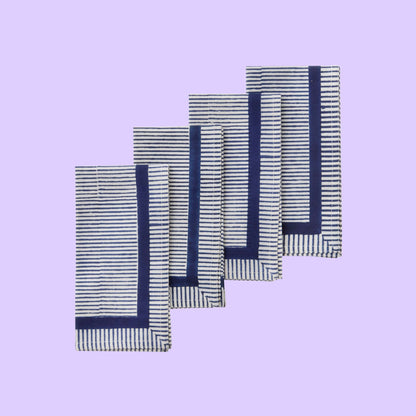 Bungalow-Servietten mit blau-weißem Blockdruck, Modell Gaya Indigo, 4er-Pack | 45 x 45 cm