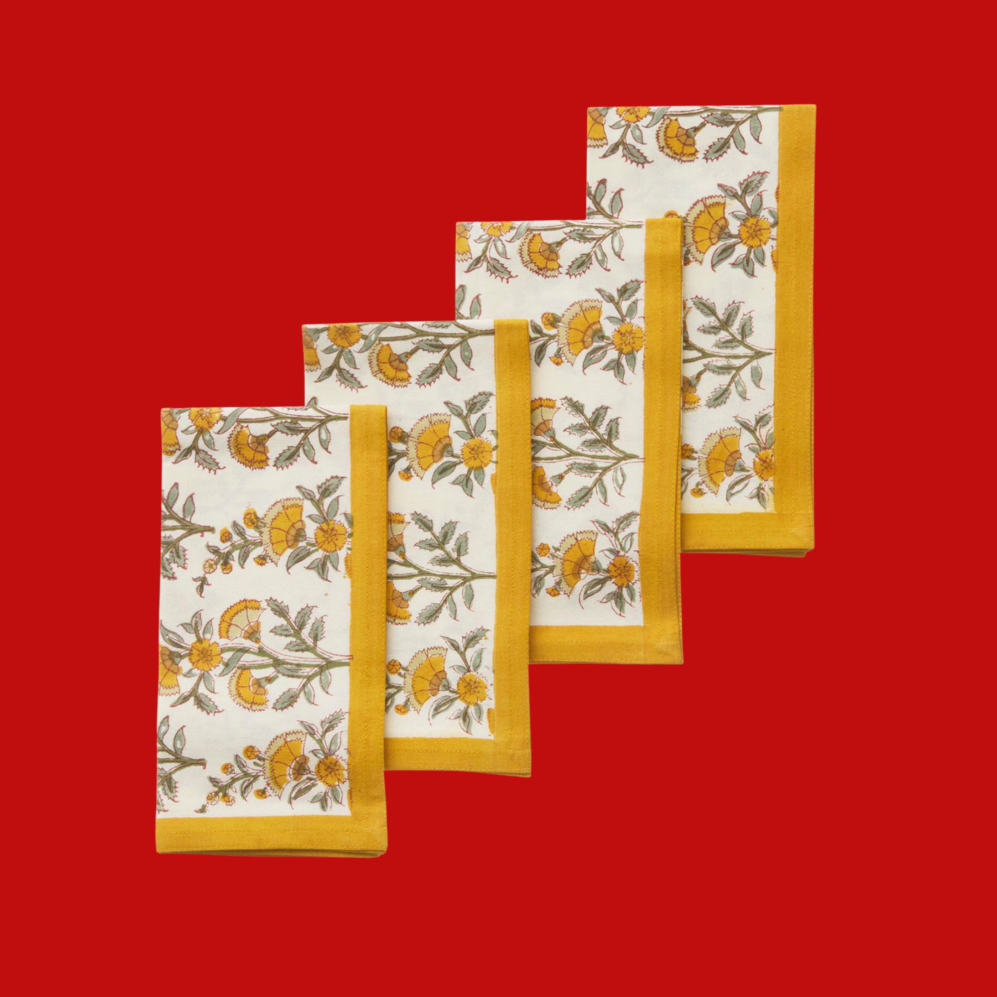 Bungalow Blokprint servetten Calla Honey, okergeel | 45 x 45 cm