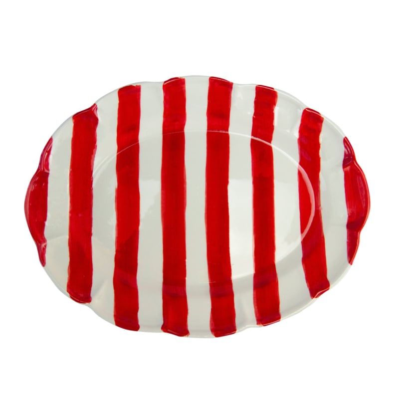 Arcucci Dolce Vita Nastro gestreepte ovalen serveerschaal 39 cm in rood of groen