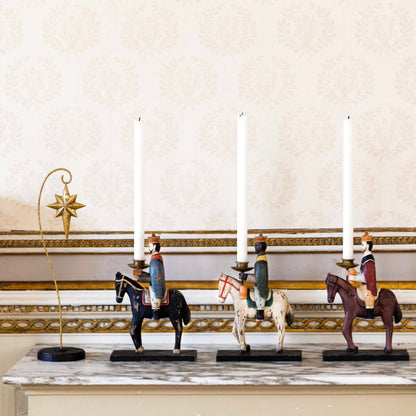 Bungalow KERST Drie Koningen, set van 3 kandelaars van de koningen te paard