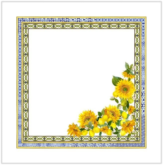 Set van 4 verschillende linnen servetten Amalfi met citroenen, sinaasappels en zonnebloemen