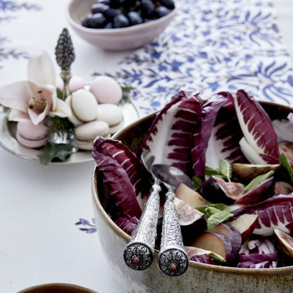 Bungalow katoenen blokprint tafelkleed Jasmine Indigo in gebroken wit met blauwtinten | 150 x 250 cm