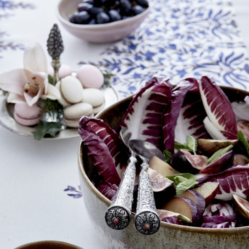 Bungalow katoenen blokprint tafelkleed Jasmine Indigo in gebroken wit met blauwtinten | 150 x 250 cm