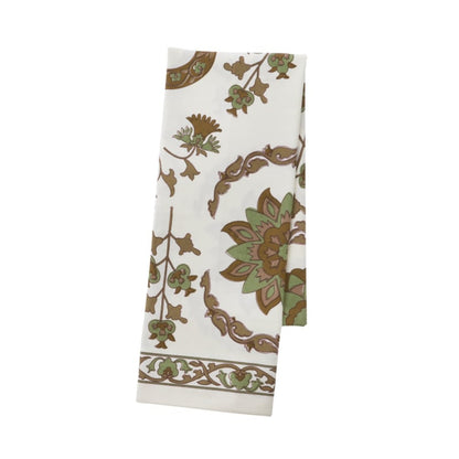 Bungalow blokprint tafelkleed katoen Nomad Sage in gebroken wit met groen, grijs en olijf | 150 x 250 cm