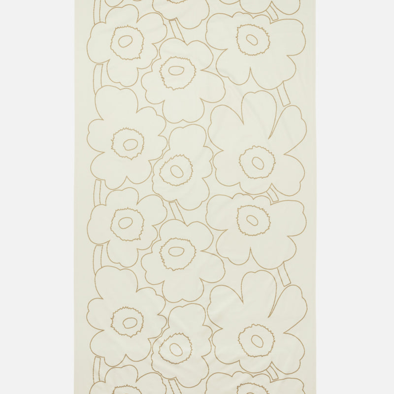 Marimekko tafelkleed wit met Unikko print in metallic goud  | 140 x 250 cm