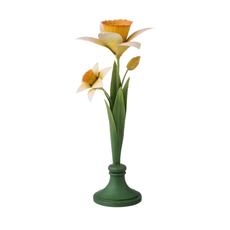 Bungalow kandelaar Narcis groen met geel | 26 cm hoog
