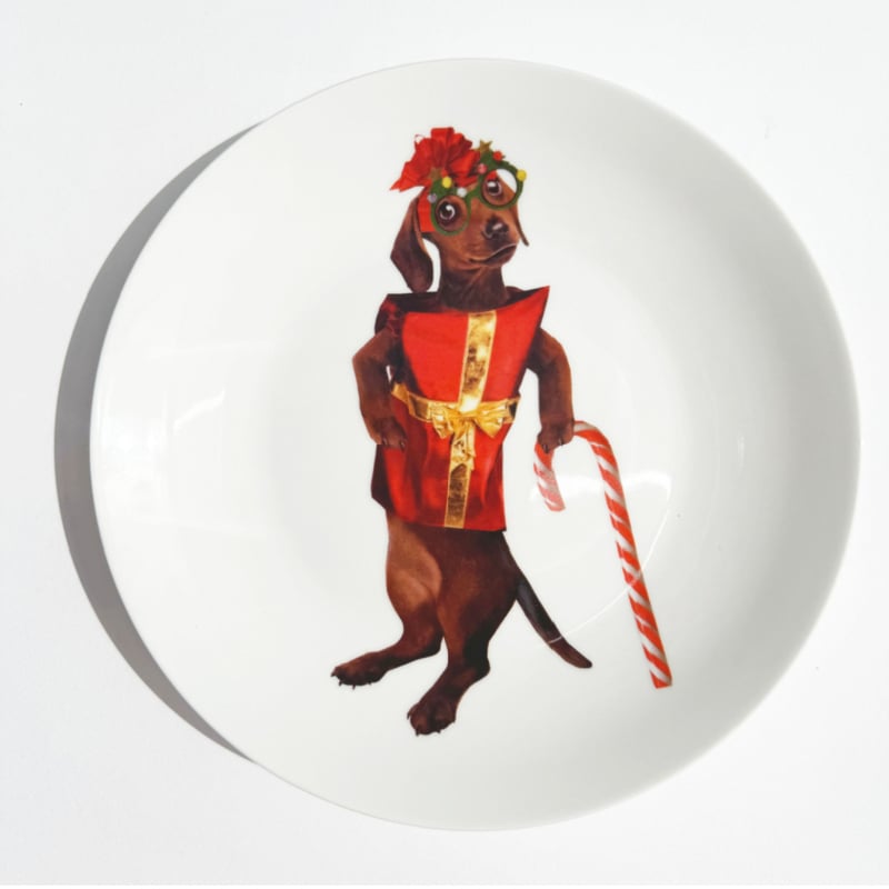 Bordy's It's a Wienerful Time ontbijtbordjes , set van 6 kerstige teckels Ø 20 cm