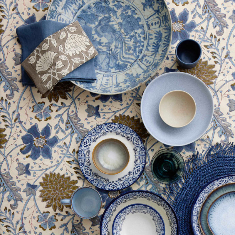 Bungalow blokprint servetten 45 x 45 cm Savannah Ash, set van 4 stuks